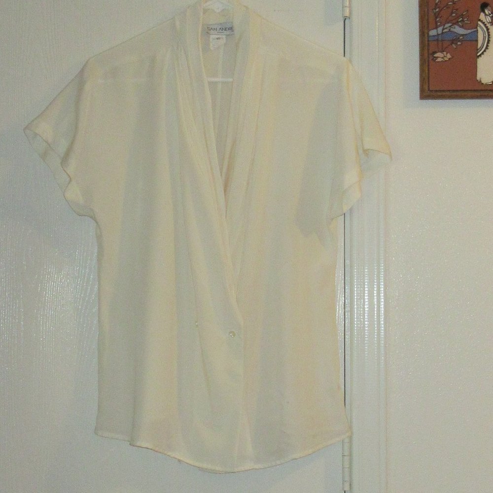 Classy Creamy SAN ANDRE Polyester Gathered Blouse Top Size 10